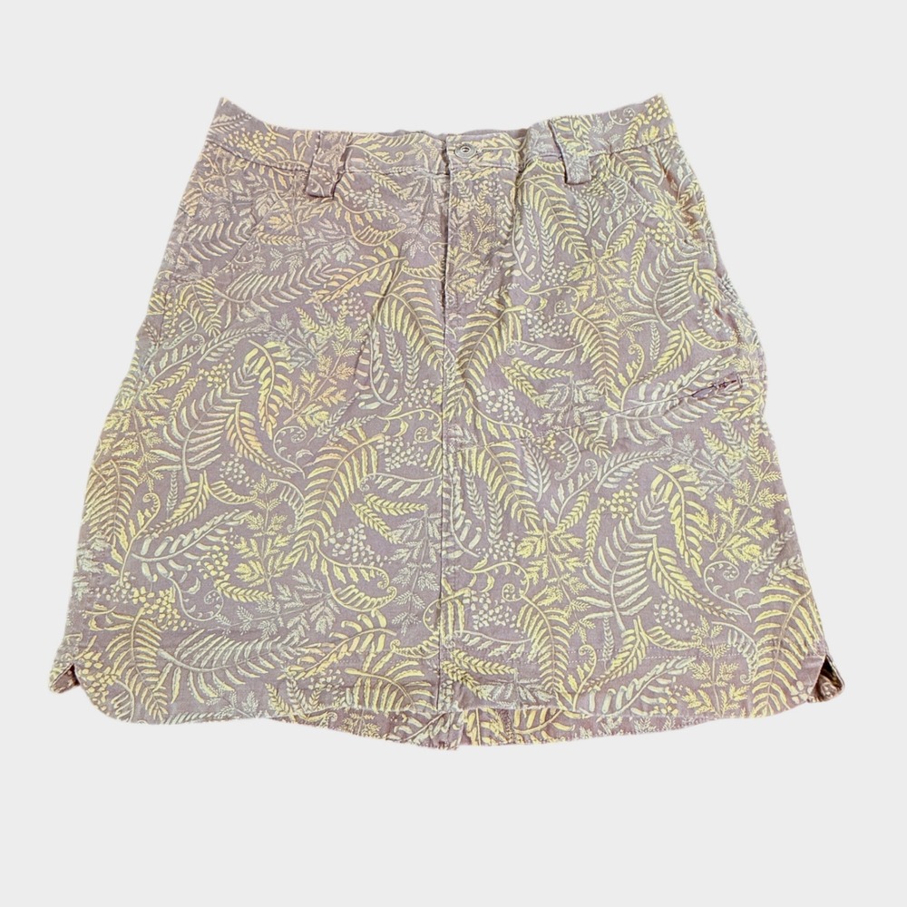 Duluth Trading Co Skort Women 6 Gray Yellow Fern Stretch Pockets Hiking Skirt